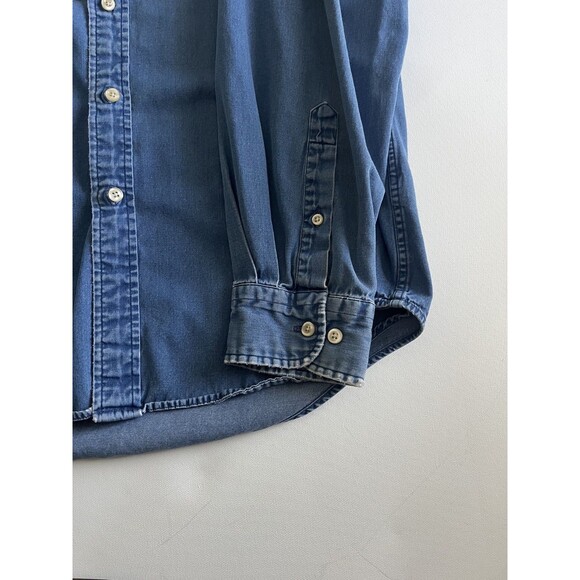 Vtg LANDS END Denim Jean Light Blue Chambray Casual Button Down Shirt 16.5 Large - Picture 11 of 12